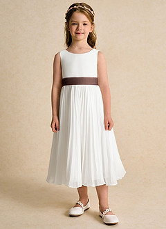 Azazie Margot Flower Girl Dresses Ivory Ganache A-Line Pleated Chiffon Dress image6