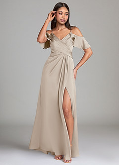 Azazie Dakota Bridesmaid Dresses Frost A-Line Off the Shoulder Stretch Satin Dress image4