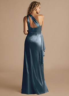 Azazie Maive Bridesmaid Dresses Twilight Sheath Ruched Metallic Satin Dress image3