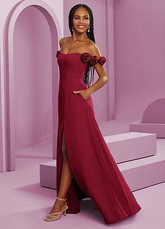 Barbie ♥ Azazie Bridesmaid Dresses Burgundy A-Line Off the Shoulder Chiffon Convertible Dress image6