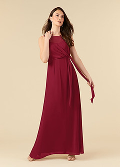 Azazie Marchioness Mother of the Bride Dresses Burgundy A-Line Scoop Pleated Chiffon Dress image1
