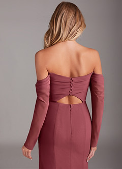 Azazie Hallie Bridesmaid Dresses Merlot Mermaid Long Sleeve Chiffon Dress image7