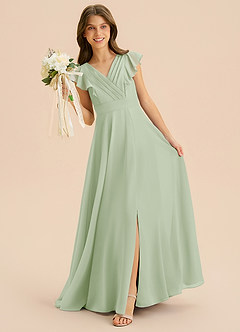 Azazie Anysa Junior Robe Trapèze en Mousseline de soie Rayé Vert Sauge image3