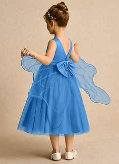 Azazie Pear Abiti da Ragazza di Fiori Abito Principessa in Tulle Fiocco Blue Jay image5