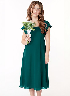 Azazie Bondi Junior A-Line Ruchede Chiffon Te-længde Junior brudepige Kjole image4