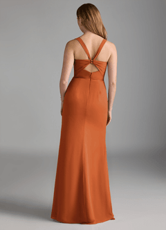 Azazie Mero Bridesmaid Dresses Cinnamon Sheath Pleated Chiffon Dress image3