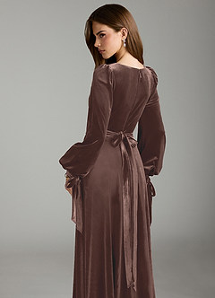 Azazie Leonia Bridesmaid Dresses Ganache A-Line Long Sleeve Velvet Dress image2