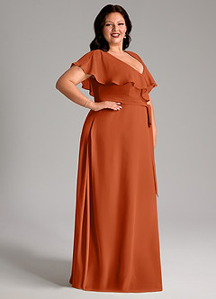 Azazie Lainey Bridesmaid Dresses Burnt Orange A-Line with Pockets Chiffon Dress image5