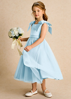 Azazie Serene Abiti da Ragazza di Fiori Abito Principessa in Raso Opaco Fiocco Azzurro image2
