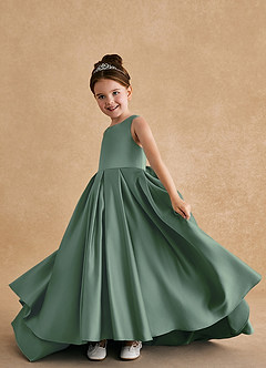 Azazie Sammy Flower Girl Dresses Eucalyptus A-Line Lace Matte Satin Dress image5