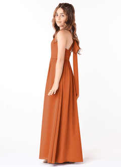 Azazie Jaylah Junior Cinnamon A-Line Ruched Chiffon Dress image3