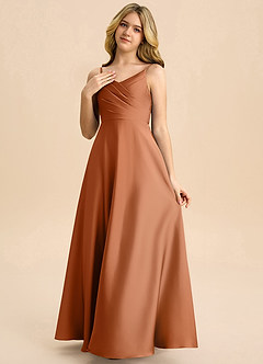 Azazie Bug Junior Abito A-Line in Raso Elasticizzato Plissettato Rame image3