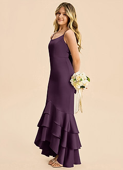 Azazie Fay Junior Plum Mermaid Ruched Stretch Satin Dress image1