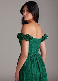 Azazie Autumn Robes de demoiselle d'honneur Robe Trapèze Convertible en Blumen-Burnout Épaule décolletée émeraude image6