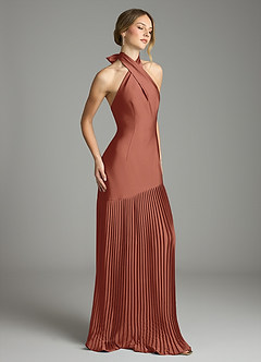 Azazie Nayeli Jurken voor bruidsmeisjes Jurk van Stretch Satijn met A-Lijn Geplooid Kastanjebruin image5