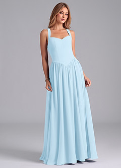 Azazie Francis Abiti da Damigella Abito A-Line in Chiffon Corsetto Azzurro image4