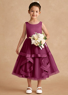 Azazie Posy Flower Girl Dresses Mulberry A-Line Beaded Tulle Dress image4