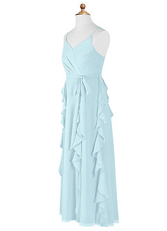 Azazie Peyton Junior Cloud Blue A-Line V-Neck Cascading Ruffles Chiffon Dress image8