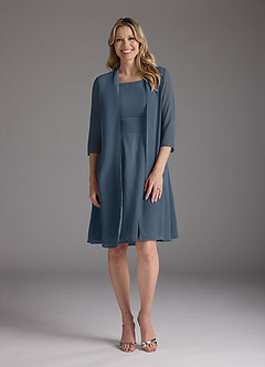 Azazie Shirley Abiti per la Madre della Sposa Abito A-Line in Chiffon con Scollo a U a Pieghe Blu Nettuno image1