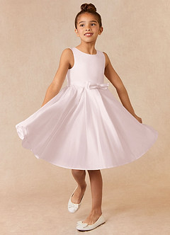 Azazie Coco Blumenmädchenkleider A-Linie Schleifen Matte Satin Kleid Zartrosa image1