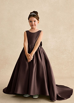 Azazie Mimia Flower Girl Dresses Ganache A-Line Bow Matte Satin Dress image3