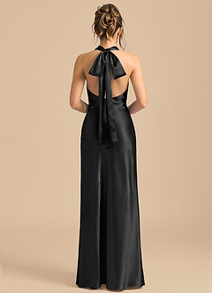 Azazie Velli 신부 들러리 드레스 쉬스 하이넥 메탈릭 새틴 바닥 길이 드레스 image5