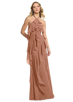 Azazie Velma Brautjungfernkleider A-Linie Seitliche Cut-Outs Chiffon Kleid Bronzer image3