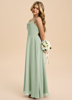 Azazie Shale Junior Robe Trapèze en Mousseline de soie Arc Vert Sauge image1