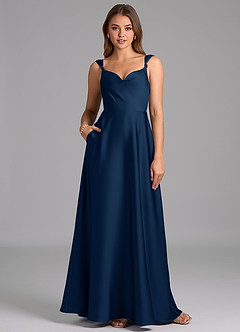 Azazie Beatrice 신부 들러리 드레스 A라인 스윗하트 네크라인 스트레치 새틴 바닥 길이 드레스 image1