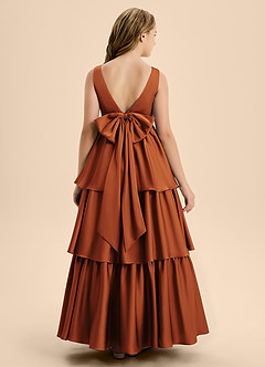 Azazie Meadowyn Junior Cinnamon A-Line Bow Stretch Satin Dress image2