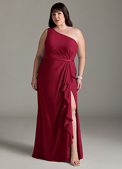 Azazie Liza Bridesmaid Dresses Burgundy Mermaid One Shoulder Chiffon Dress image6
