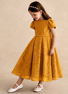 Azazie Princes Flower Girl Klänningar Klänning A-linje i Blommig Utbrändhet Plisserad image1