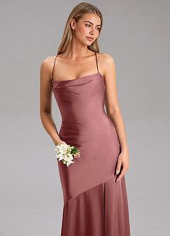 Azazie Grata Bridesmaid Dresses Amethyst Sheath Side Slit Stretch Satin Dress image6