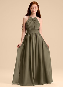 Azazie Malone Junior Willow Green A-Line Pleated Chiffon Dress image1