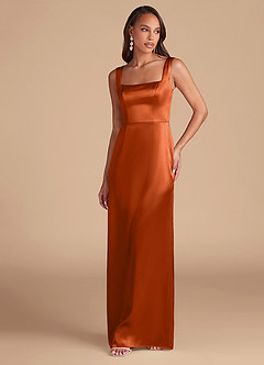 Azazie Flori Bridesmaid Dresses Burnt Orange Sheath Side Slit Metallic Satin Dress image3