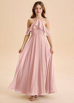 Azazie Tessabelle Junior Powder Pink A-Line Off the Shoulder Chiffon Dress image5