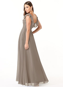 Azazie Jinny Bridesmaid Dresses Taupe A-Line Square Neckline Ruched Chiffon Dress image4