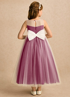 Azazie Amina Flower Girl Dresses Ivory Mulberry A-Line Lace Tulle Dress image7