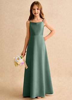 Azazie Joella Girls Formal Flower Girl Dresses Eucalyptus A-Line Pleated Matte Satin Dress image6