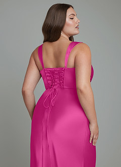 Azazie Agustina Vestidos de damas de honor Vestido Fucsia de Satén Elástico de Corte Sirena con Corsé image13