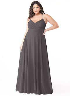 Azazie Avelina Bridesmaid Dresses Steel Grey A-Line V-Neck Pleated Chiffon Dress image6
