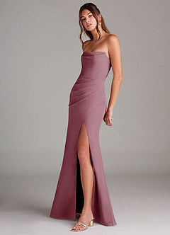 Azazie Leonis Bridesmaid Dresses Vintage Mauve Sheath Strapless Chiffon Convertible Dress image3