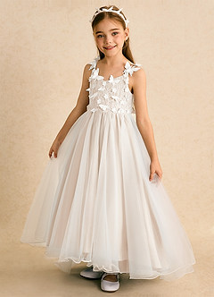Azazie Darlina Robe Demoiselle D'honneur Fillette Robe Princesse en Tulle Dentelle Ivoire Albâtre Blanc image9