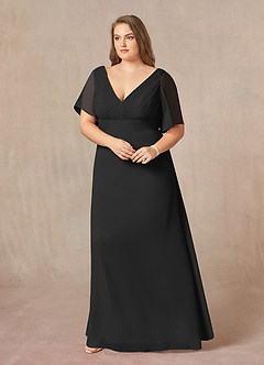 Azazie Alessa Kleider für die Brautmutter A-Linie V-Hals Gefaltet Chiffon Kleid Schwarz image9