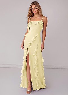 Azazie Malia 신부 들러리 드레스 쉬스 셔링 쉬폰 바닥 길이 드레스 image3