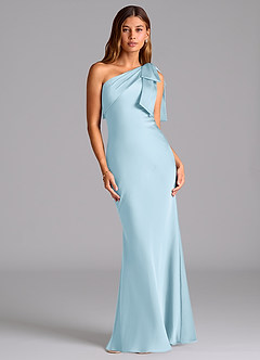 Azazie Yuanna Jurken voor bruidsmeisjes Jurk van Stretch Satijn met Zeemeermin One-Shoulder Hemelsblauw image1