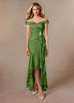Azazie Billings Mother of the Bride Dresses Basil Mermaid Off the Shoulder Stretch Satin Dress image6