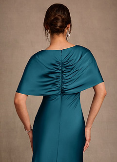 Azazie Dosia Vestidos para mãe da noiva Vestido Tinta Azul de Cetim elástico de Bainha com Plissado image5