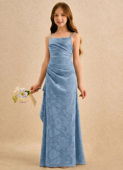 Azazie Cannoli Girls Formal Flower Girl Dresses Powder Blue A-Line Pleated Floral Burnout Dress image3
