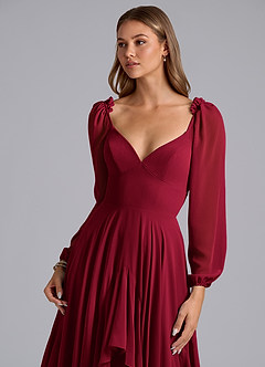 Azazie Karan Bridesmaid Dresses Burgundy A-Line Long Sleeve Chiffon Dress image6